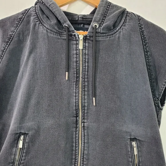 THE KOOPLES Jeans Faded Black Denim Coat Gilet Vest Sleeveless Jacket Hood XS - Picture 4 of 11